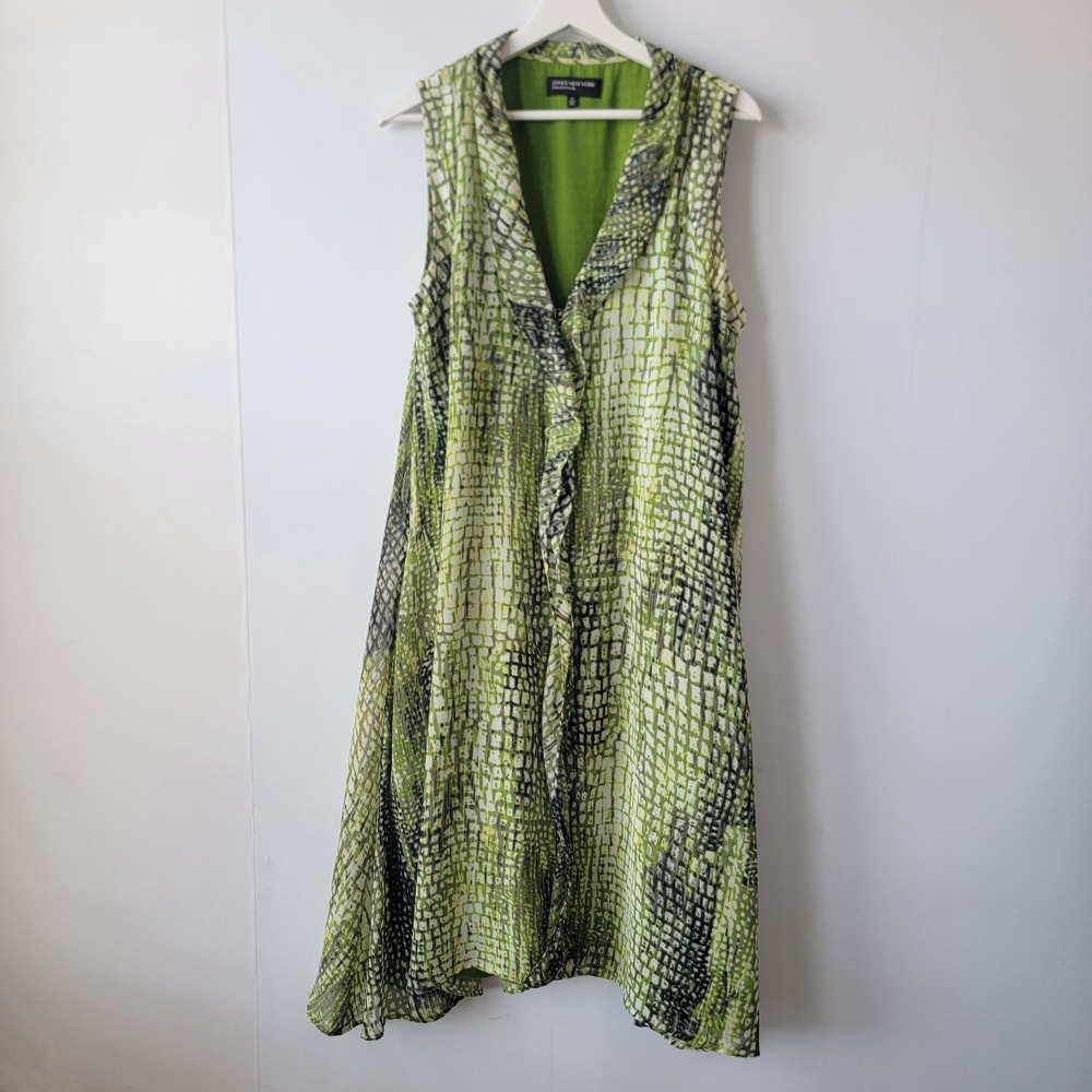 Jones new york women's sleeveless dress size 14 midi button front ruffled